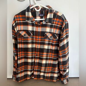 Patagonia Orange and Black Plaid Shirt